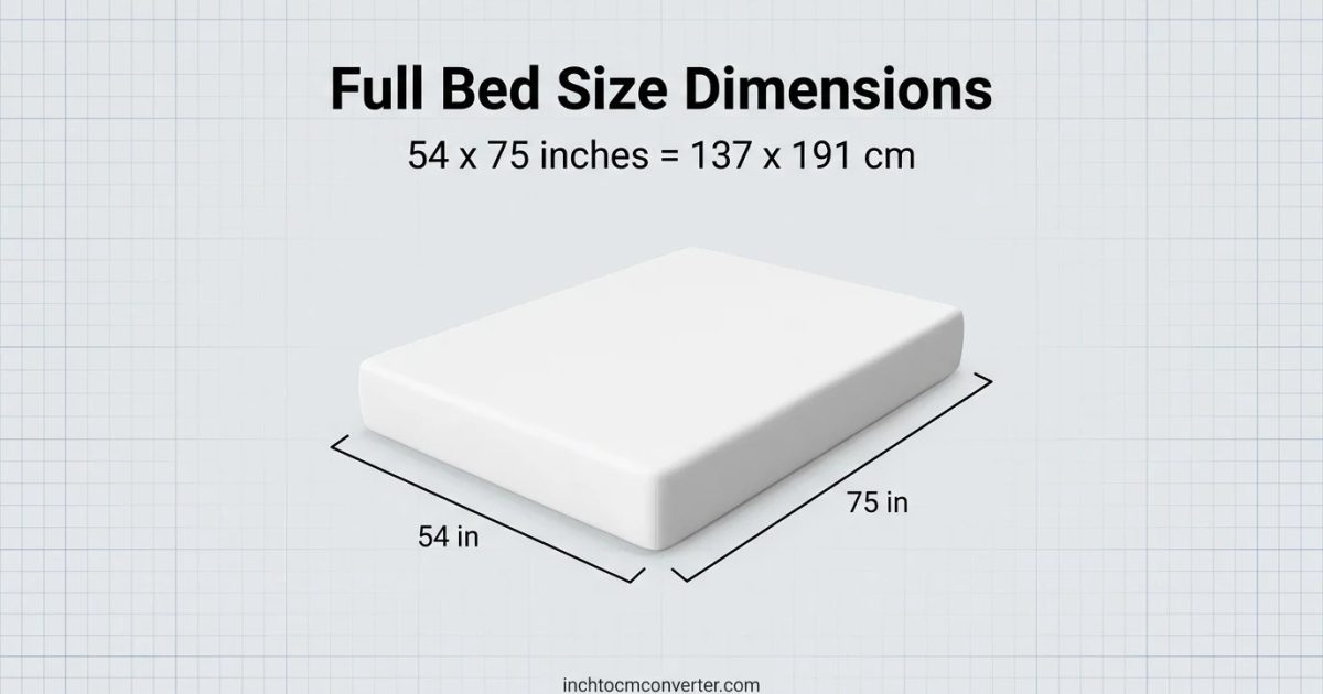 Full bed size dimensions - 54 x 75 inches (137 x 191 cm)