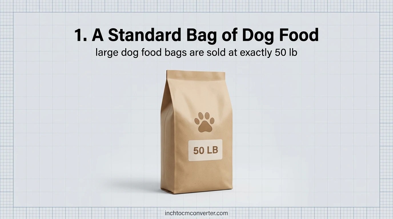 A standard 50 lb bag of dog food