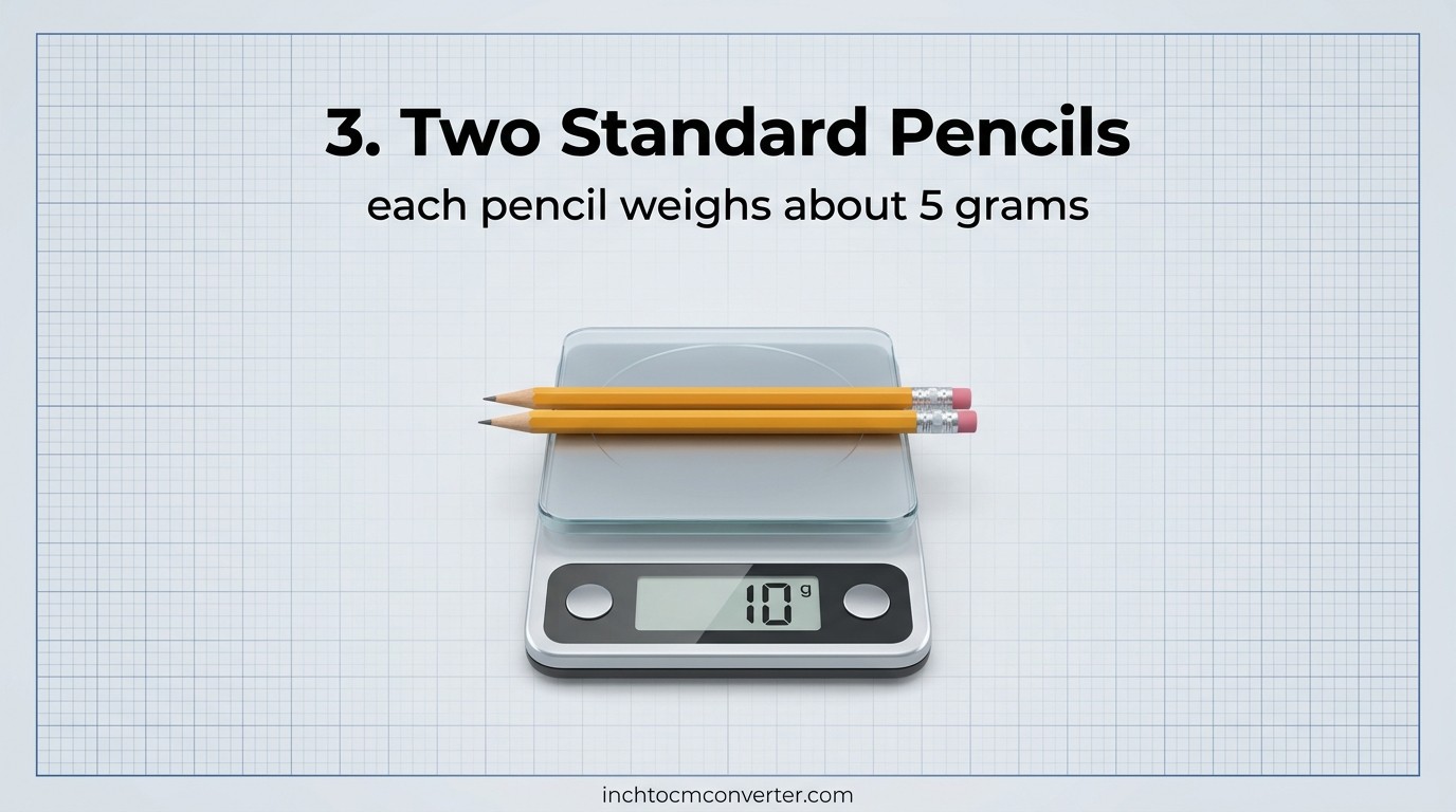 Two standard pencils weigh about 10 grams