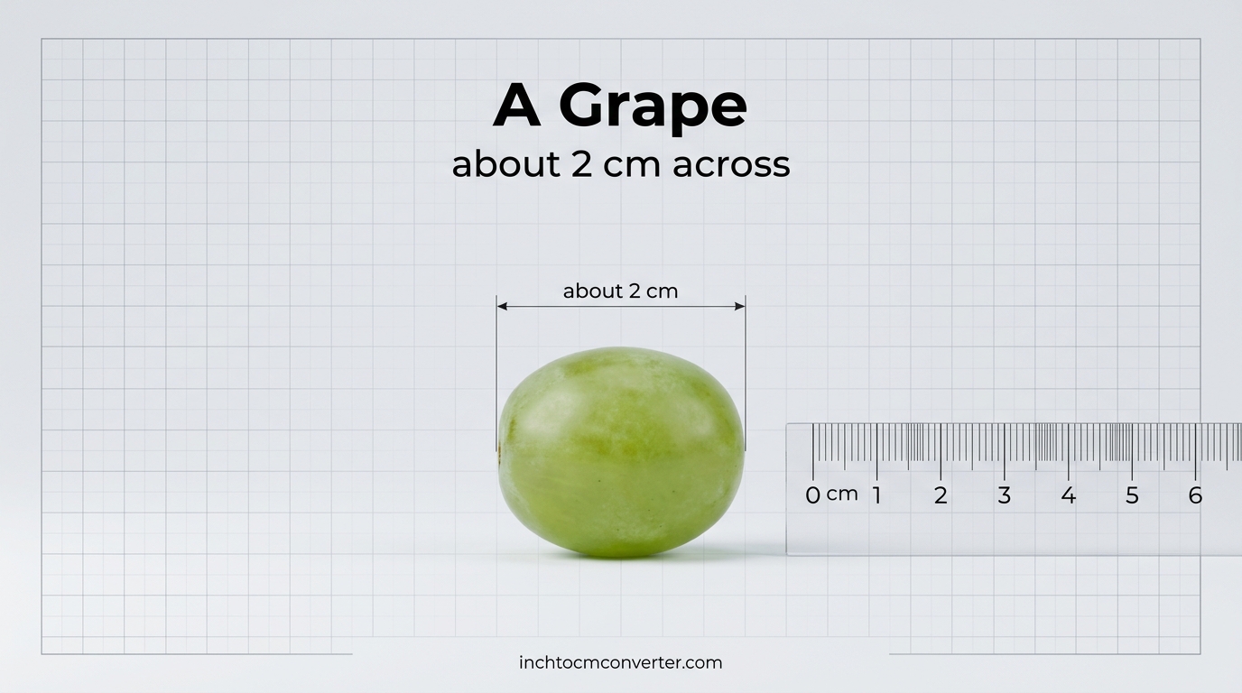 A grape about 2 cm across next to a centimeter ruler