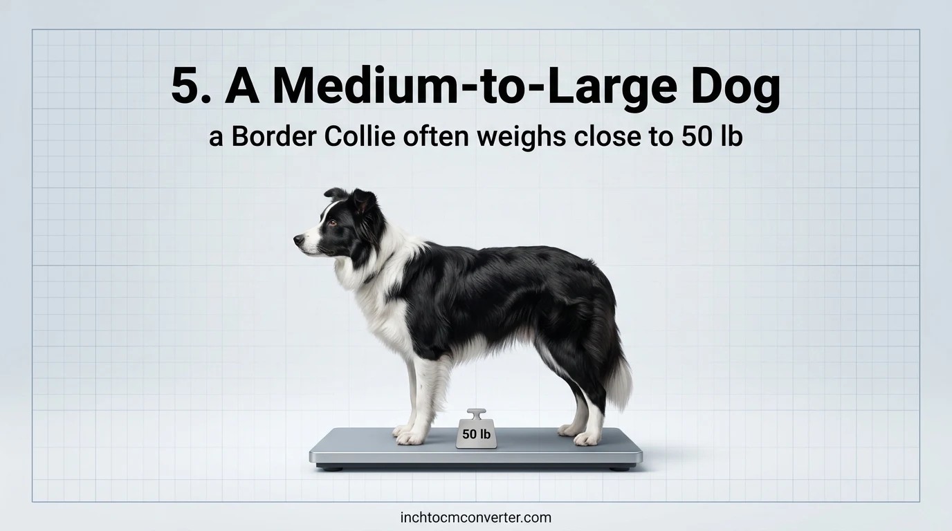 A Border Collie weighs close to 50 pounds