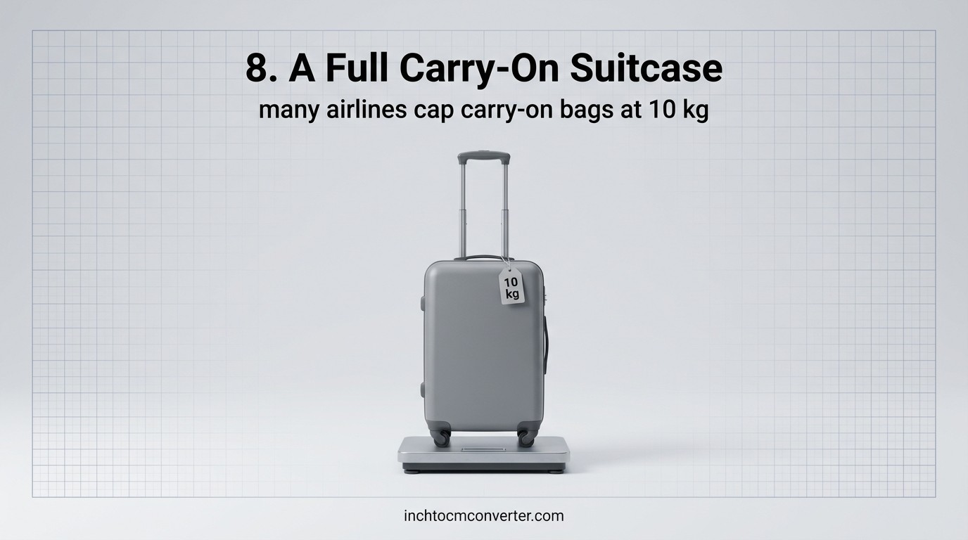 A full carry-on suitcase at 10 kg
