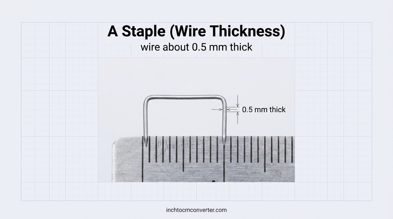 A staple with wire about 0.5 mm thick next to a millimeter ruler A staple with wire about 0.5 mm thick next to a millimeter ruler