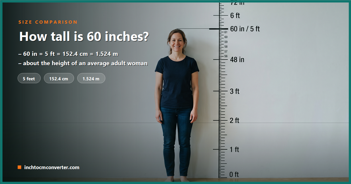 60 inches or 5 feet compared to the height of an adult woman 60 inches or 5 feet compared to the height of an adult woman