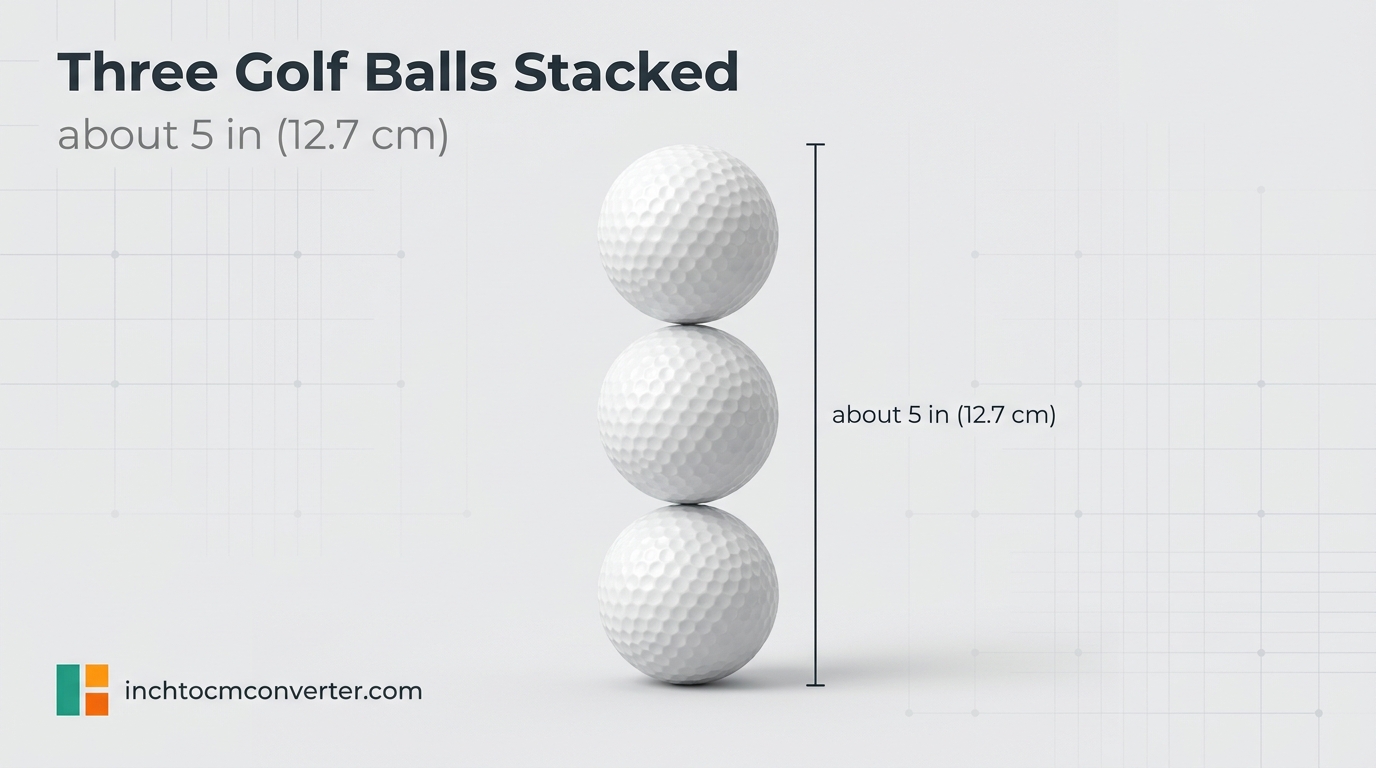 Three Golf Balls Stacked - size reference with measurement Three Golf Balls Stacked - size reference with measurement