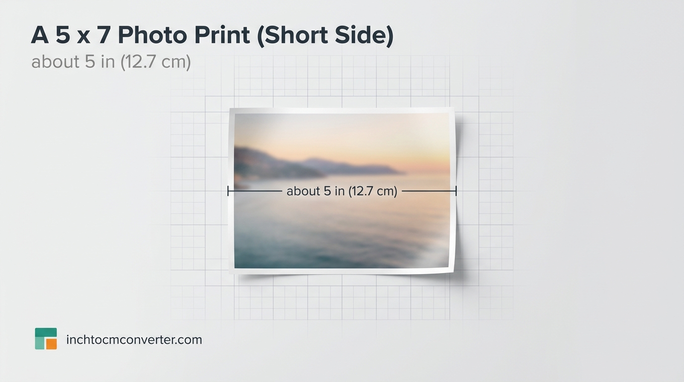 A 5 x 7 Photo Print (Short Side) - size reference with measurement A 5 x 7 Photo Print (Short Side) - size reference with measurement