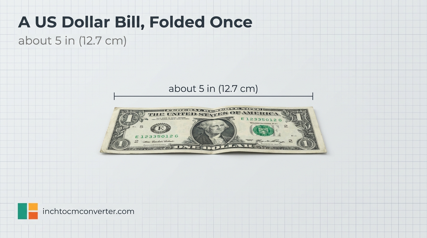 A US Dollar Bill, Folded Once - size reference with measurement A US Dollar Bill, Folded Once - size reference with measurement