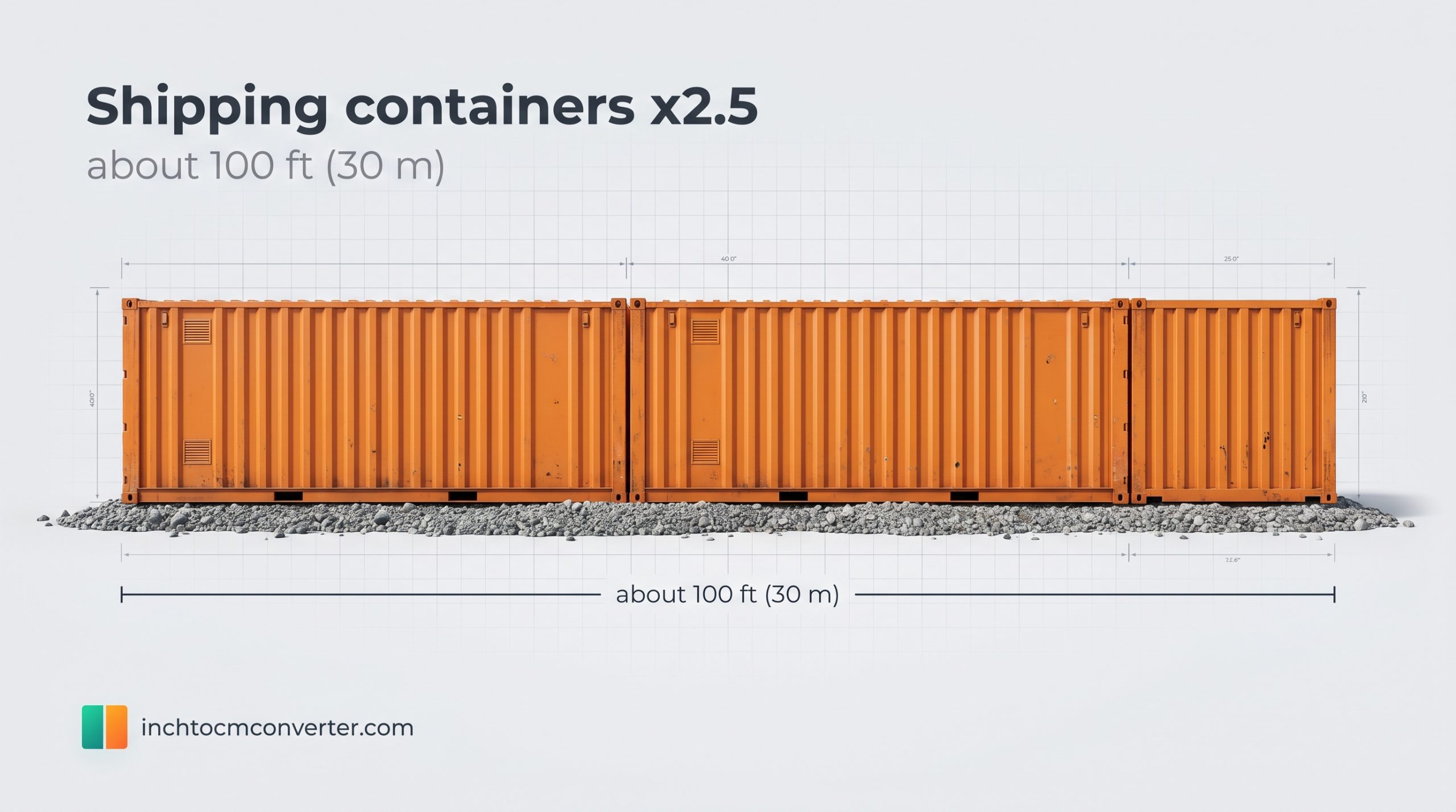 Two and a Half Shipping Containers - size reference with measurement Two and a Half Shipping Containers - size reference with measurement