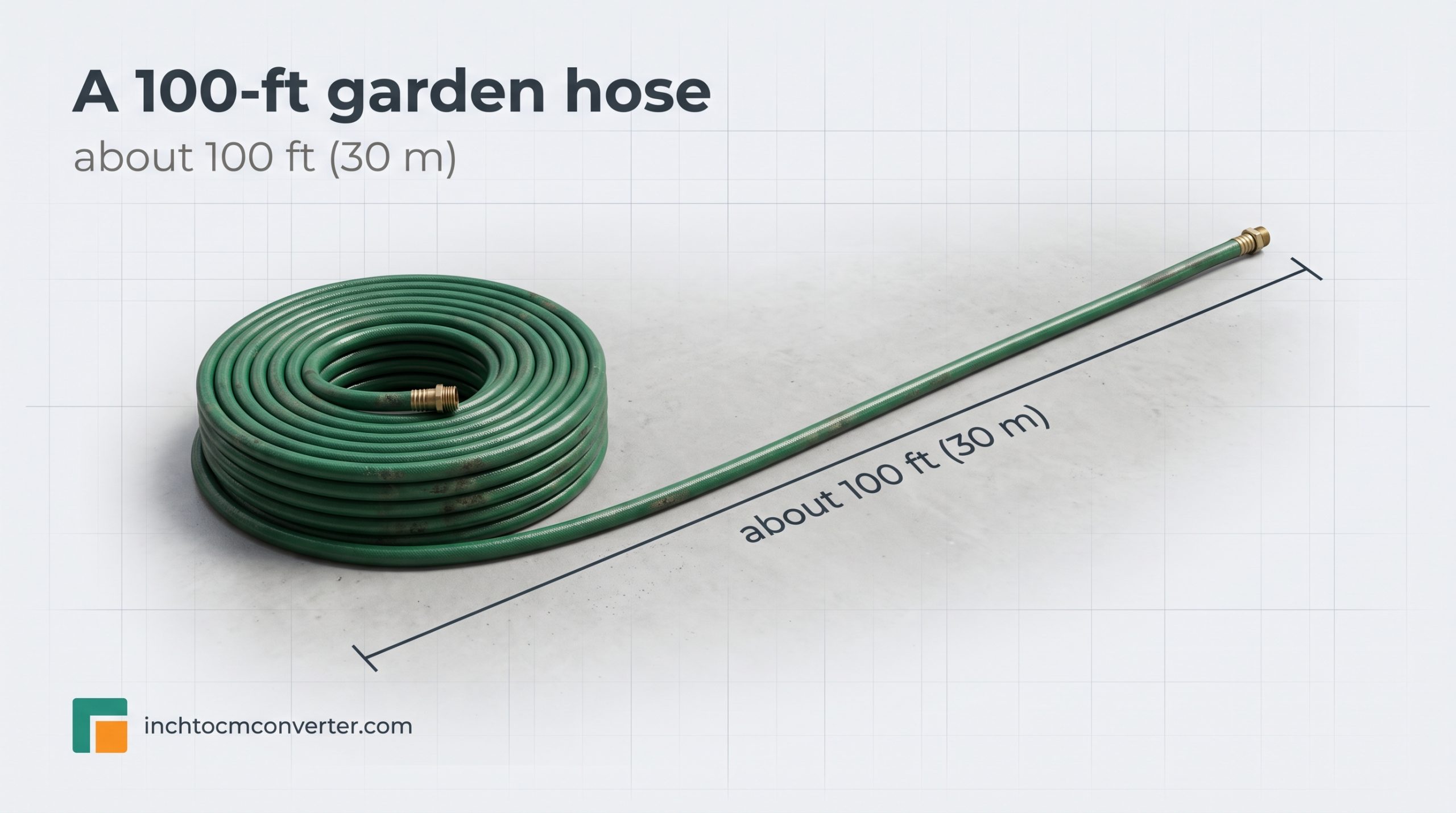 A 100-Foot Garden Hose - size reference with measurement A 100-Foot Garden Hose - size reference with measurement