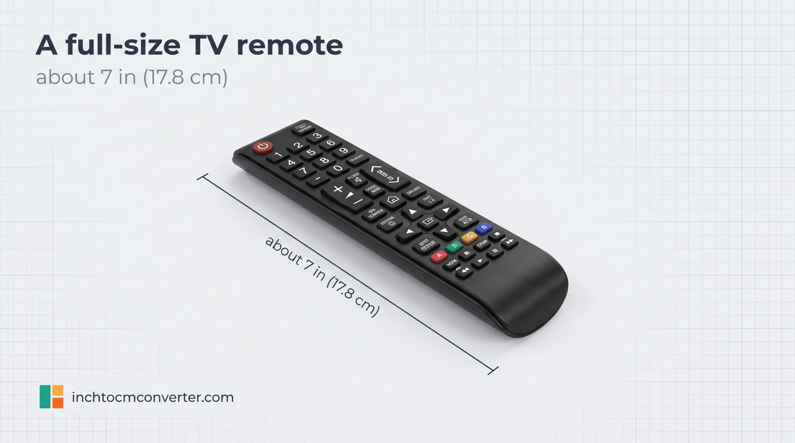 A Full-Size TV Remote - size reference with measurement A Full-Size TV Remote - size reference with measurement