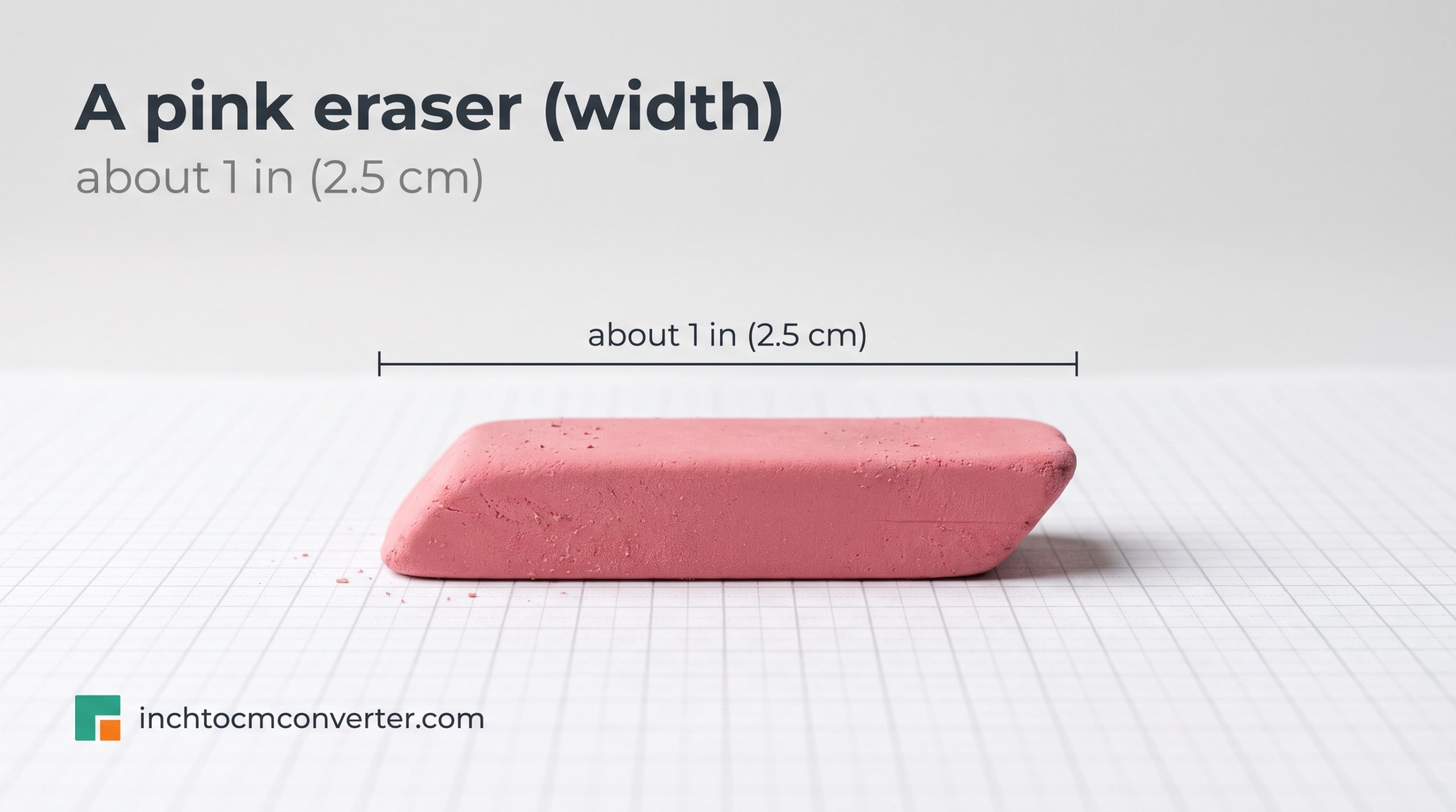 A Standard Pink Eraser (Width) - size reference with measurement
