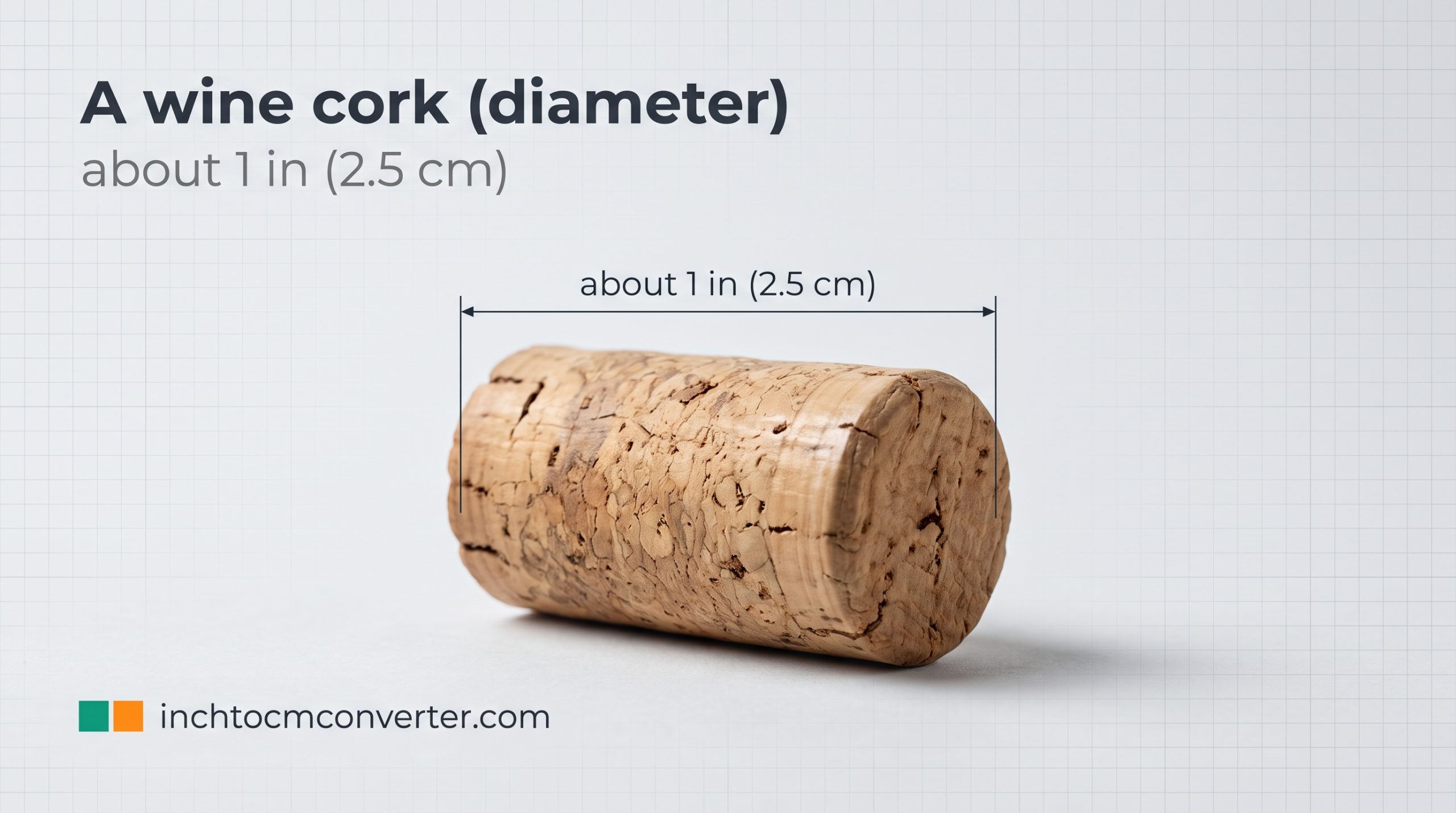 A Wine Cork (Length is ~1.75 in; Diameter ~0.9 in) - size reference with measurement