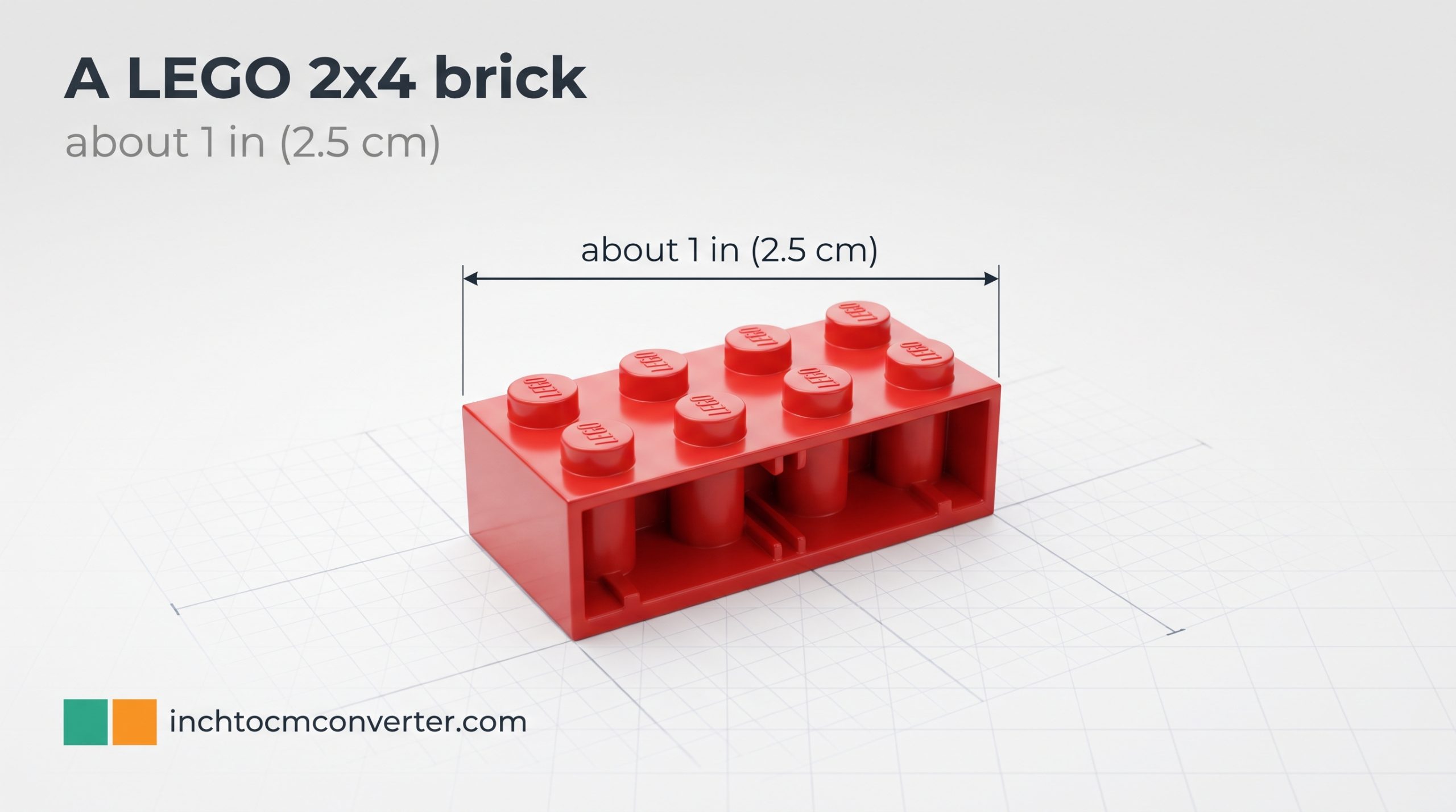 A LEGO 2x4 Brick (Length) - size reference with measurement
