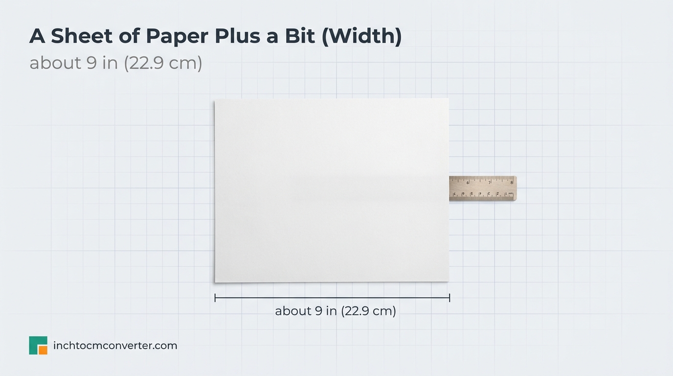 A Sheet of Paper Plus a Bit (Width) - size reference with measurement A Sheet of Paper Plus a Bit (Width) - size reference with measurement