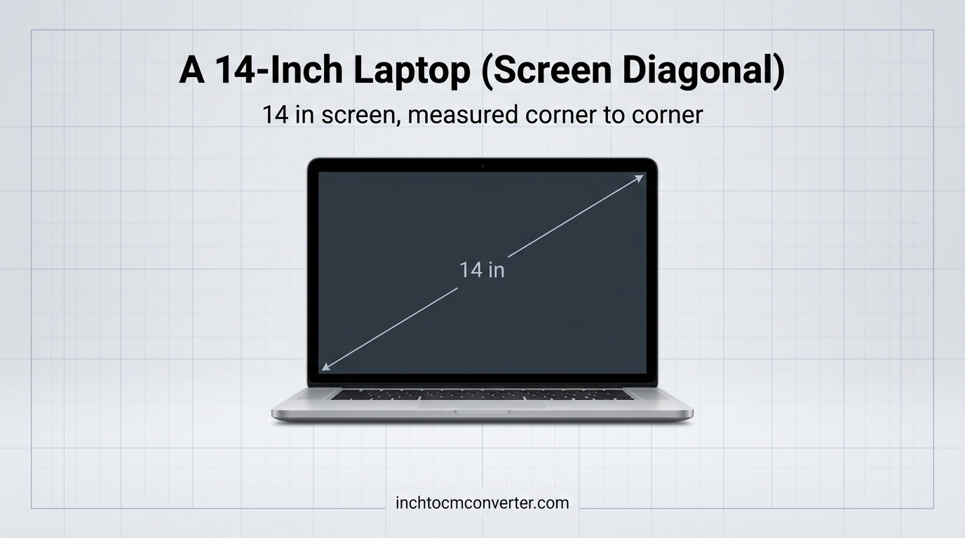 A 14-Inch Laptop (Screen Diagonal) - size reference with measurement A 14-Inch Laptop (Screen Diagonal) - size reference with measurement
