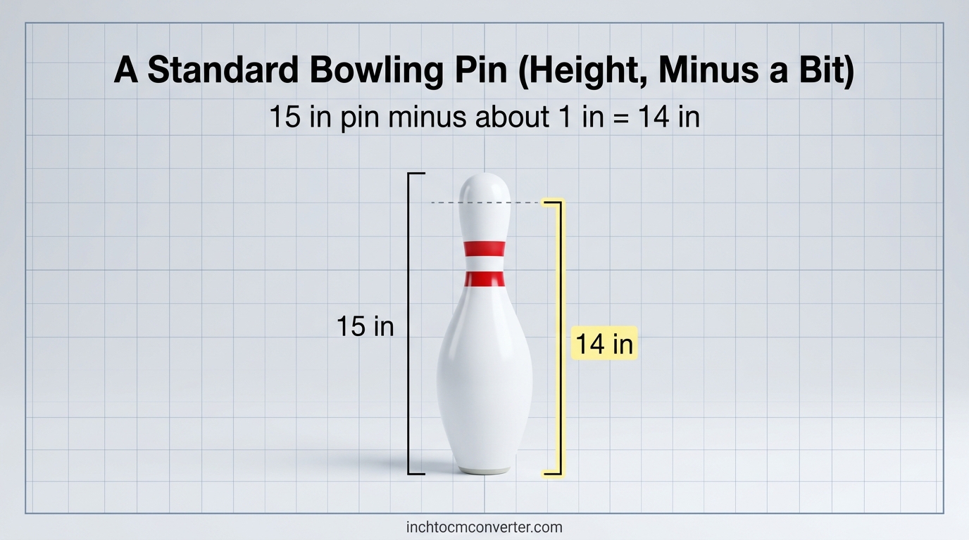 A Standard Bowling Pin (Height, Minus a Bit) - size reference with measurement A Standard Bowling Pin (Height, Minus a Bit) - size reference with measurement