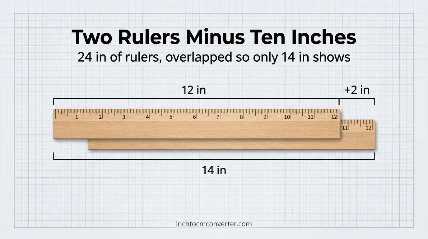 Two rulers overlapped to show 14 inches - size reference with measurement Two rulers overlapped to show 14 inches - size reference with measurement