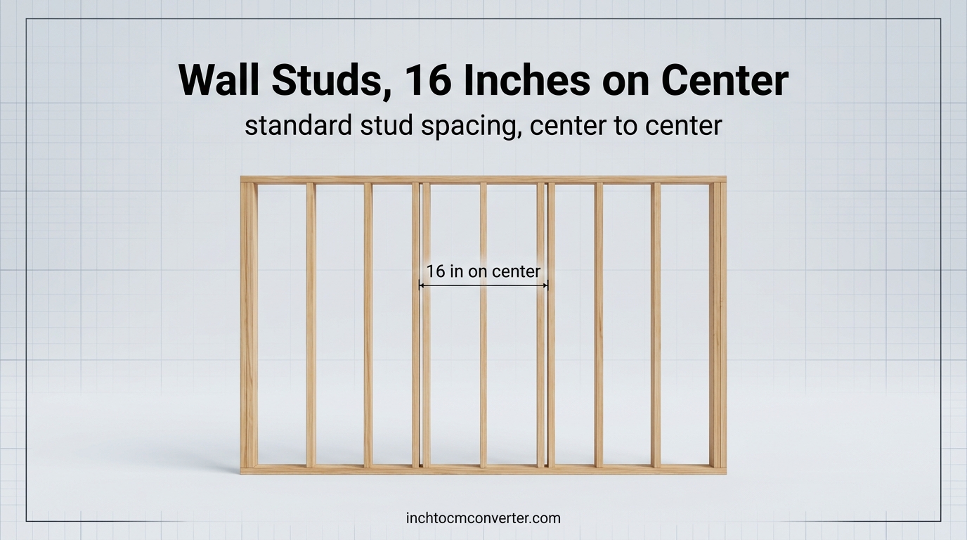 Wall Studs, 16 Inches on Center - size reference with measurement Wall Studs, 16 Inches on Center - size reference with measurement