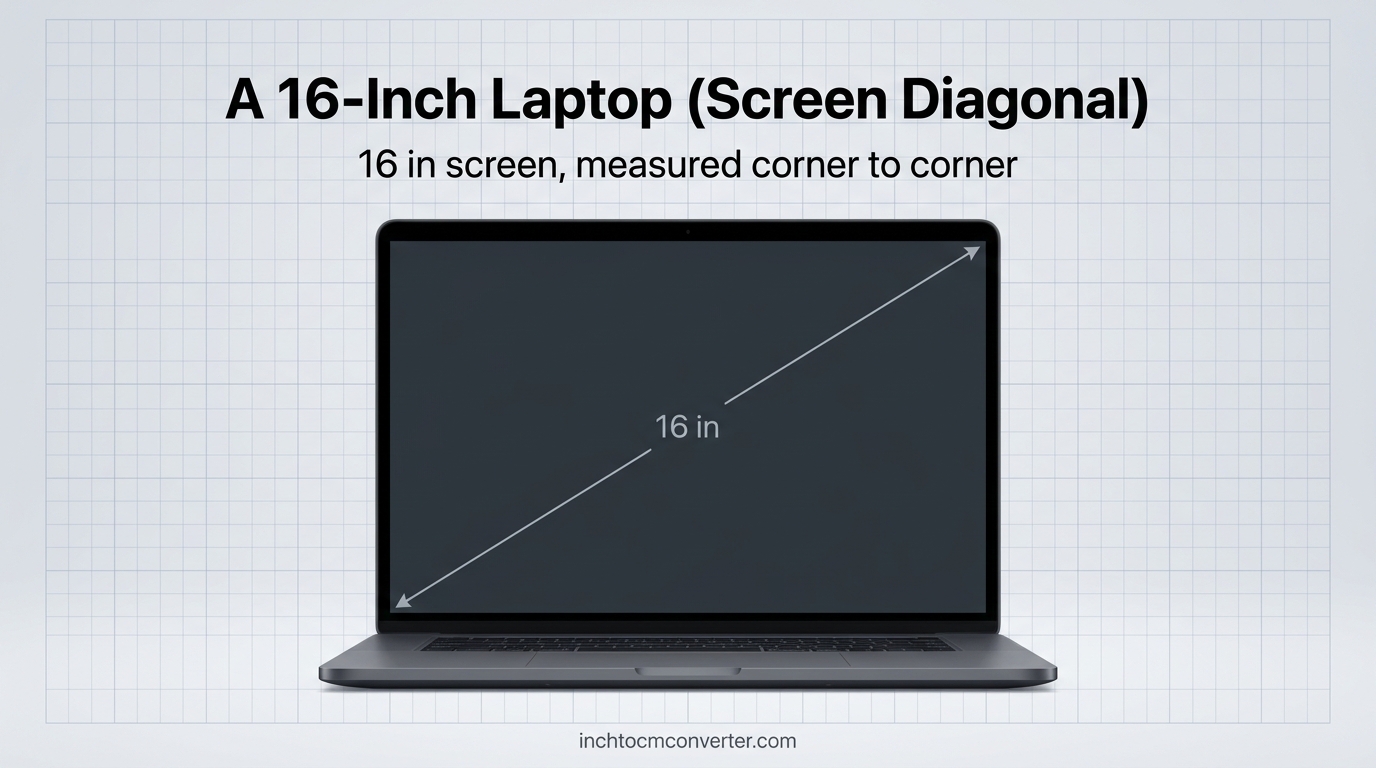 A 16-Inch Laptop (Screen Diagonal) - size reference with measurement A 16-Inch Laptop (Screen Diagonal) - size reference with measurement