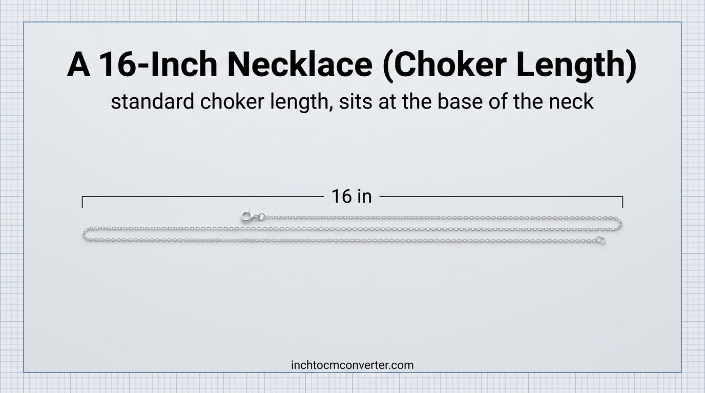 A 16-Inch Necklace (Choker Length) - size reference with measurement A 16-Inch Necklace (Choker Length) - size reference with measurement