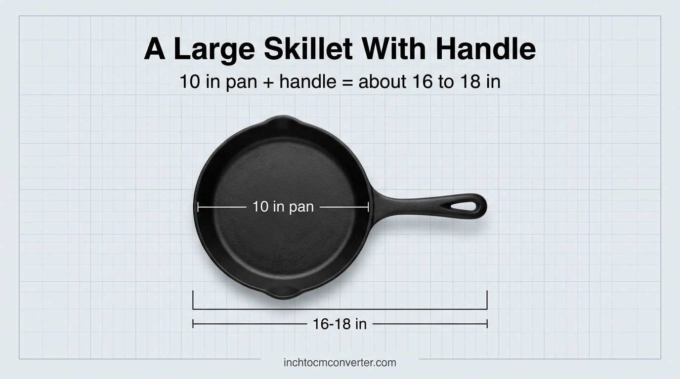 A Large Skillet With Handle - size reference with measurement A Large Skillet With Handle - size reference with measurement
