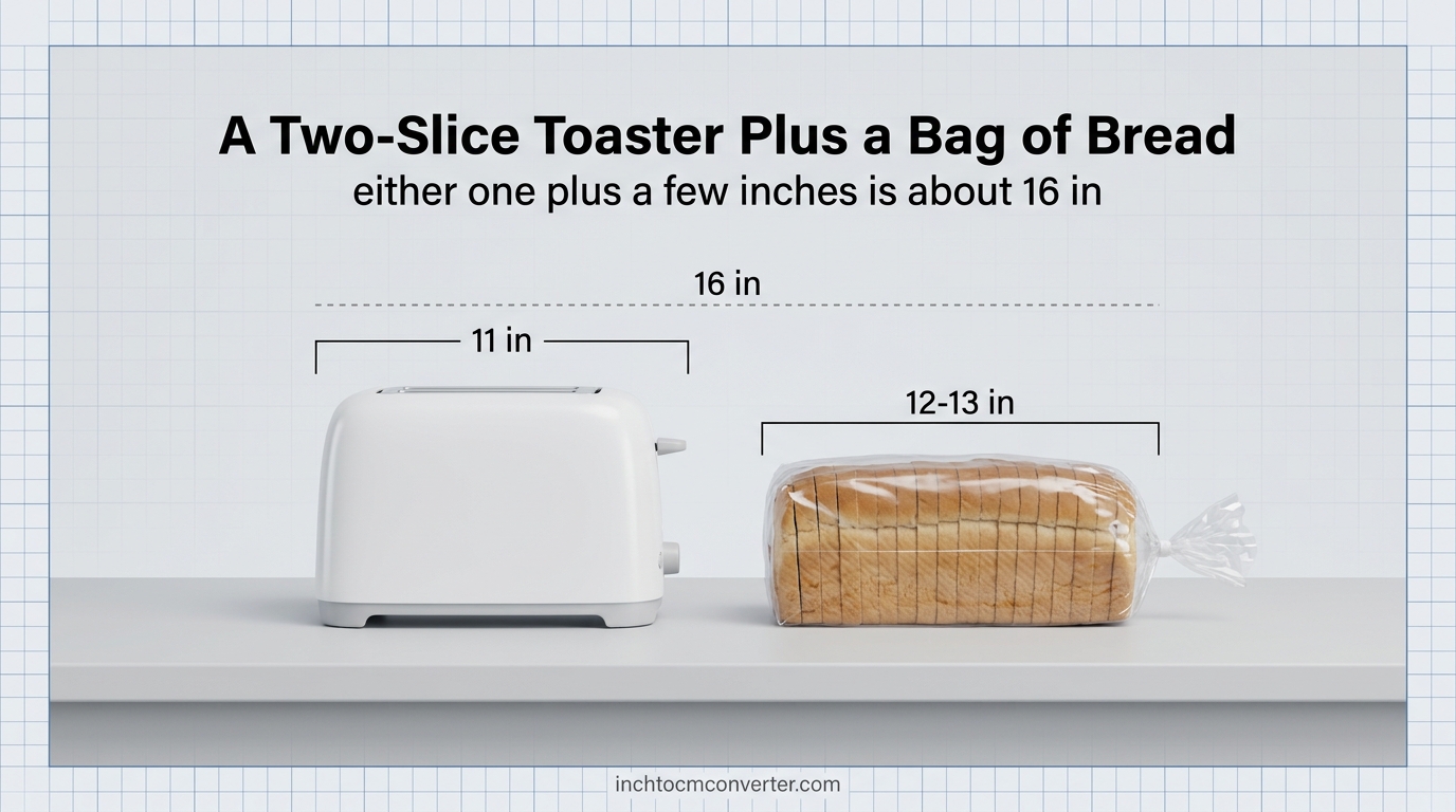 A Two-Slice Toaster Plus a Bag of Bread - size reference with measurement A Two-Slice Toaster Plus a Bag of Bread - size reference with measurement