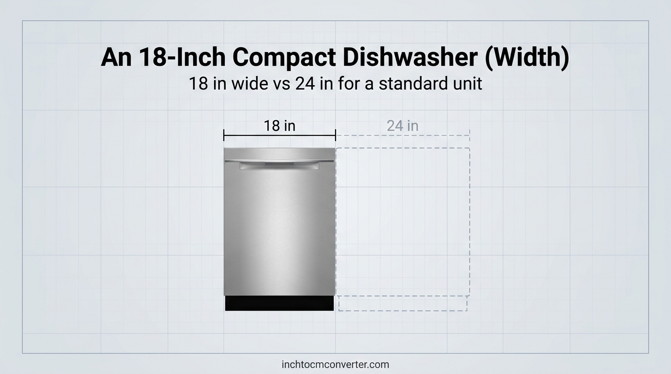 An 18-Inch Compact Dishwasher (Width) - size reference with measurement