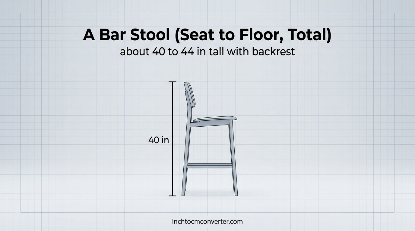 A Bar Stool (Seat to Floor, Total) - size reference with measurement