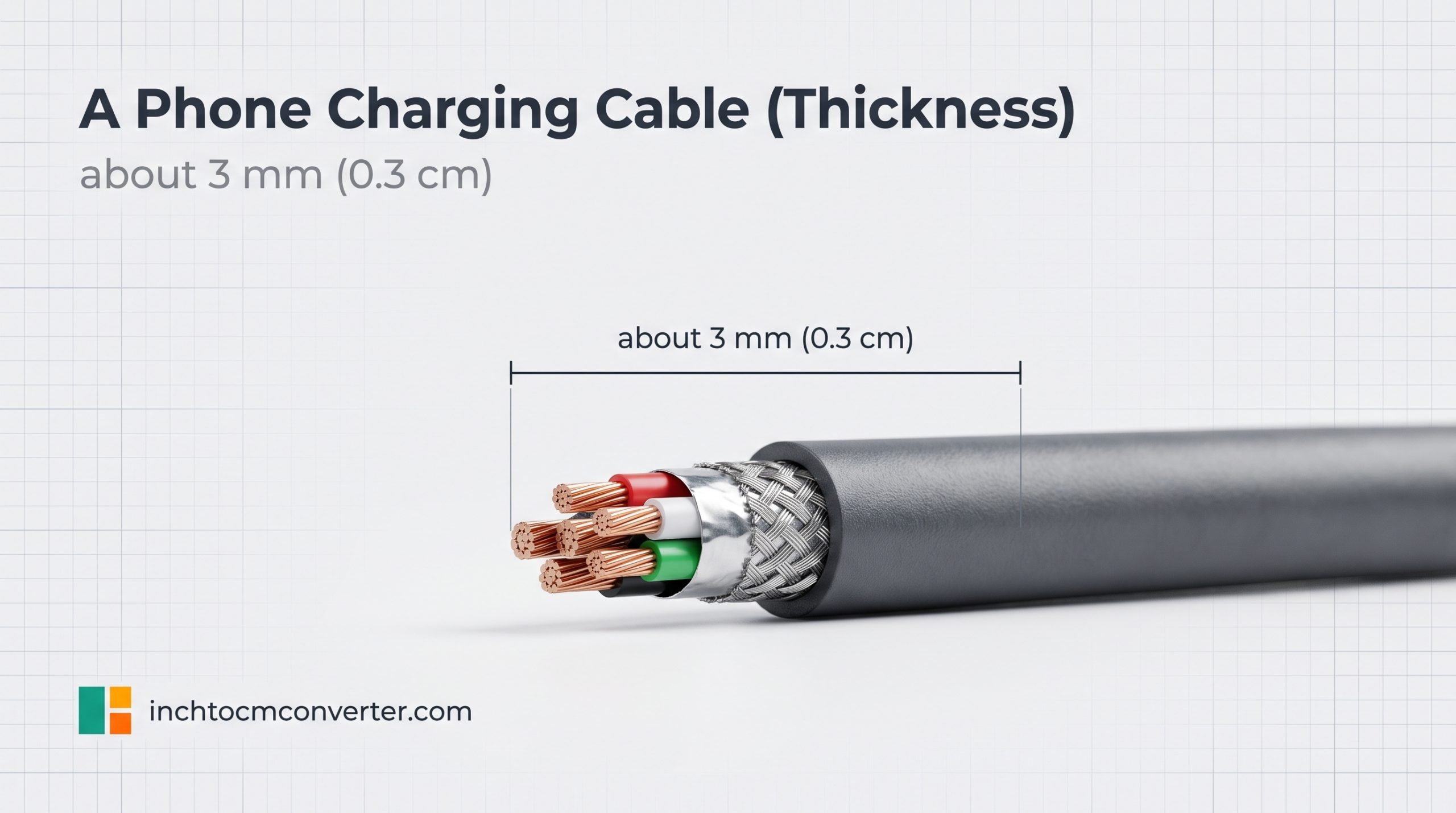 A Phone Charging Cable (Thickness) - size reference with measurement A Phone Charging Cable (Thickness) - size reference with measurement