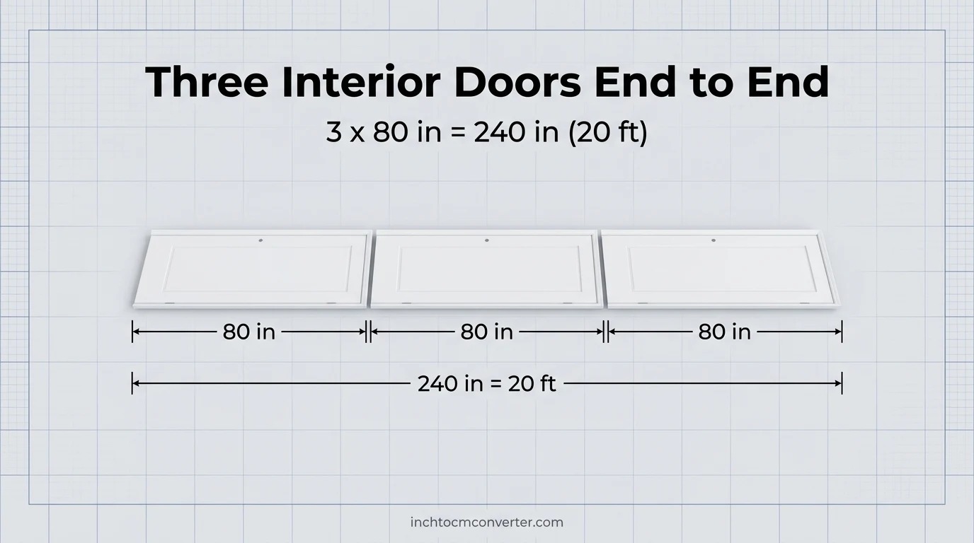 Three Standard Interior Doors End to End - 20 feet size reference with measurement Three Standard Interior Doors End to End - 20 feet size reference with measurement