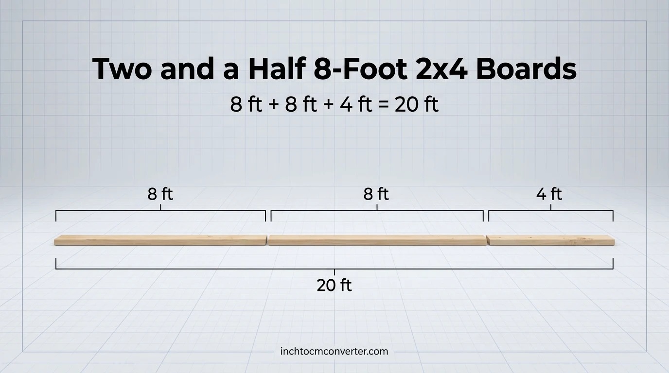 Two and a Half 8-Foot 2x4 Boards - 20 feet size reference with measurement Two and a Half 8-Foot 2x4 Boards - 20 feet size reference with measurement