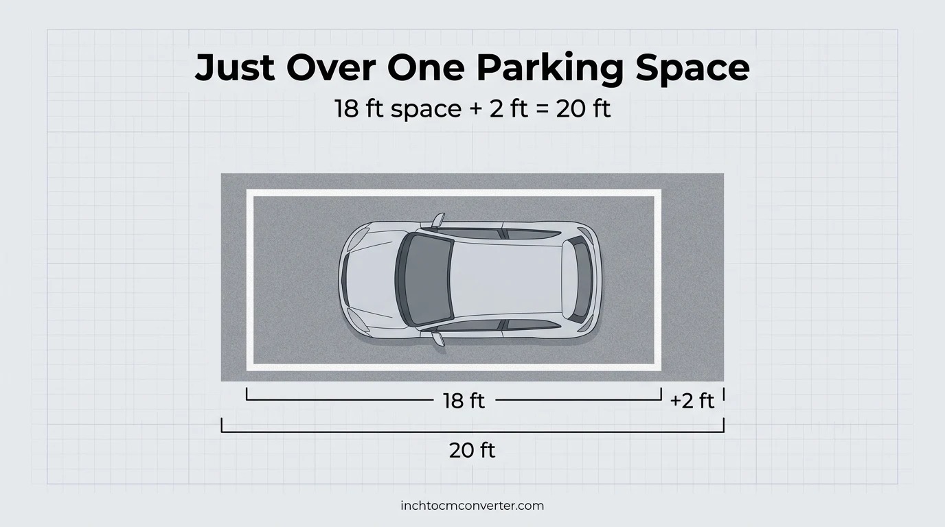 Just Over One Parking Space (Length) - 20 feet size reference with measurement Just Over One Parking Space (Length) - 20 feet size reference with measurement