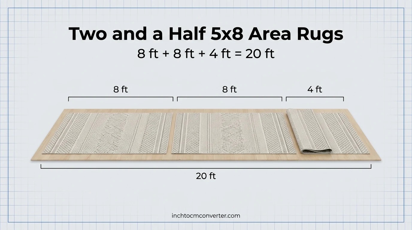 Two and a Half 5x8 Area Rugs - 20 feet size reference with measurement Two and a Half 5x8 Area Rugs - 20 feet size reference with measurement