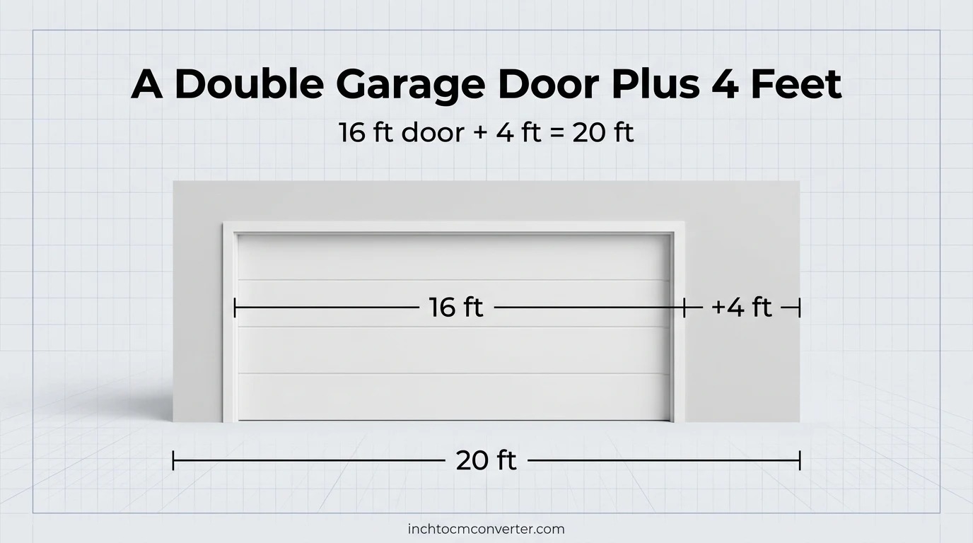 A Double Garage Door Plus 4 Feet (Width) - 20 feet size reference with measurement A Double Garage Door Plus 4 Feet (Width) - 20 feet size reference with measurement
