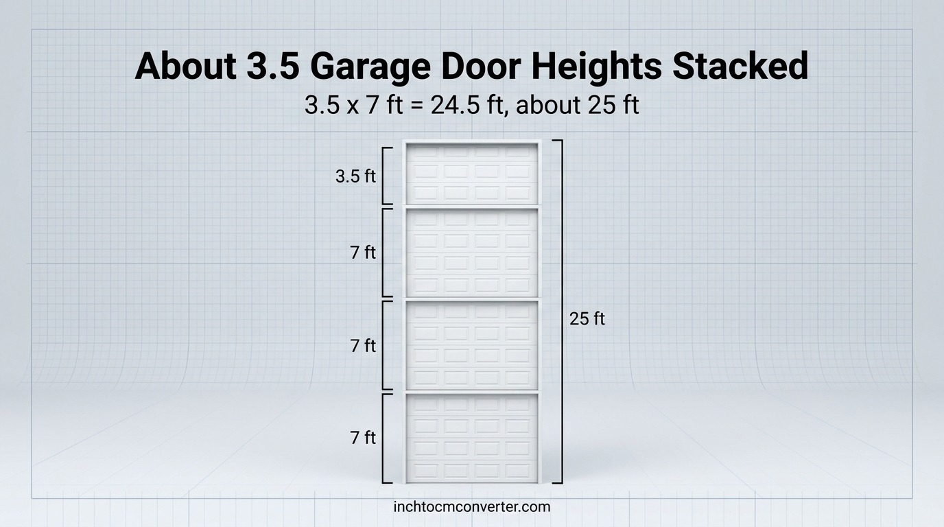 About 3.5 Garage Door Heights Stacked - 25 feet size reference with measurement About 3.5 Garage Door Heights Stacked - 25 feet size reference with measurement