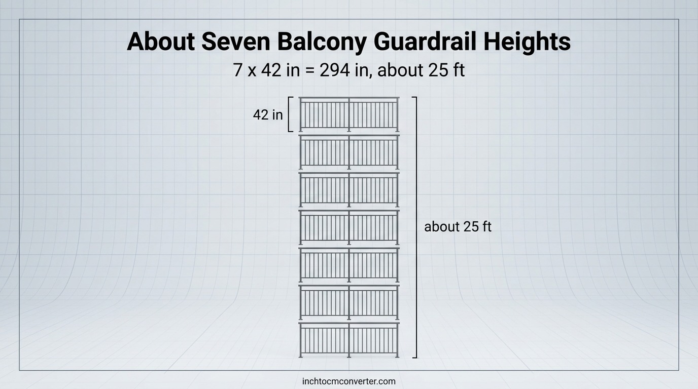 About Seven Balcony Guardrail Heights - 25 feet size reference with measurement About Seven Balcony Guardrail Heights - 25 feet size reference with measurement