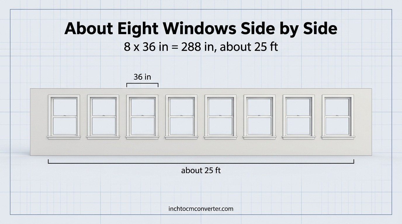 About Eight Standard Windows Side by Side - 25 feet size reference with measurement About Eight Standard Windows Side by Side - 25 feet size reference with measurement