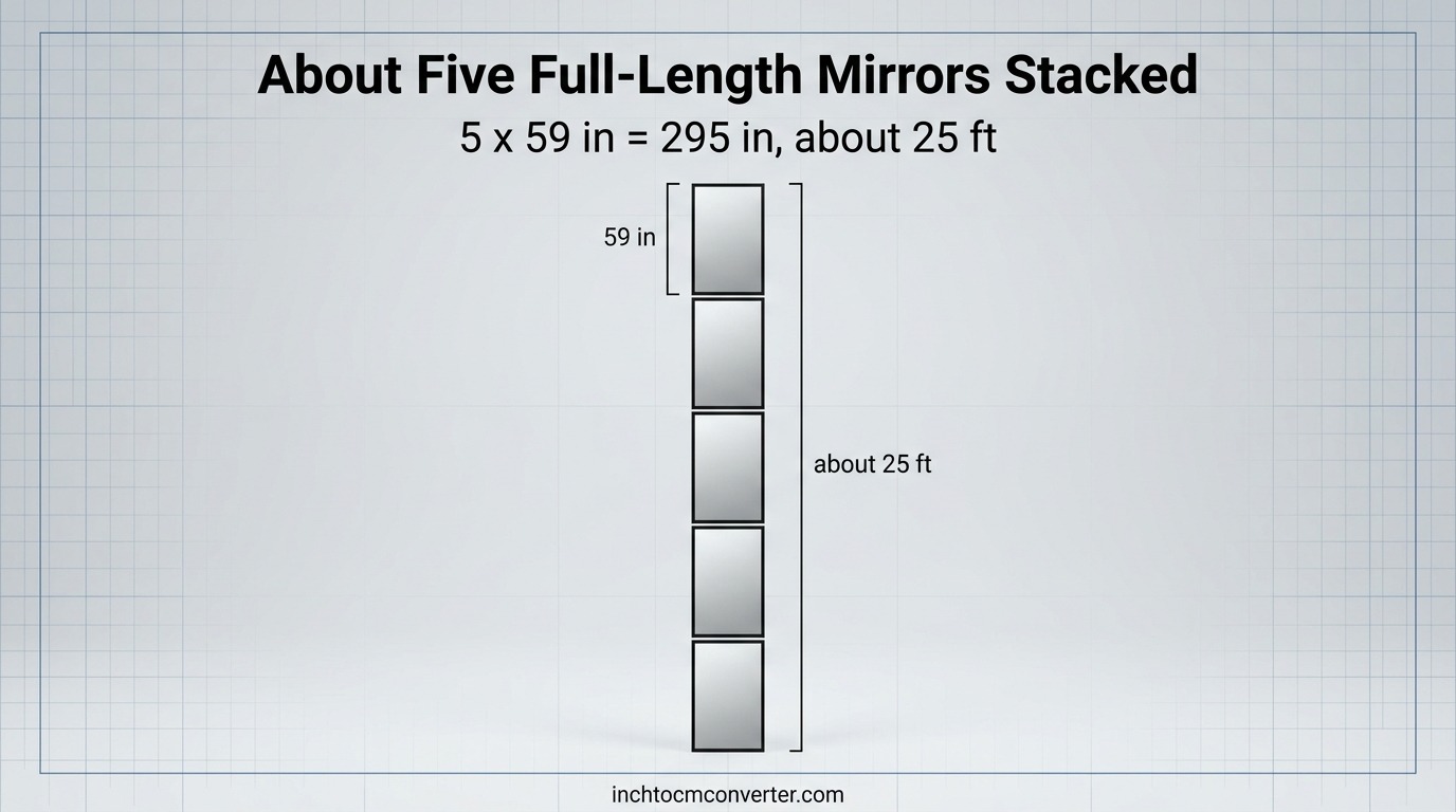 About Five Full-Length Mirrors Stacked - 25 feet size reference with measurement About Five Full-Length Mirrors Stacked - 25 feet size reference with measurement