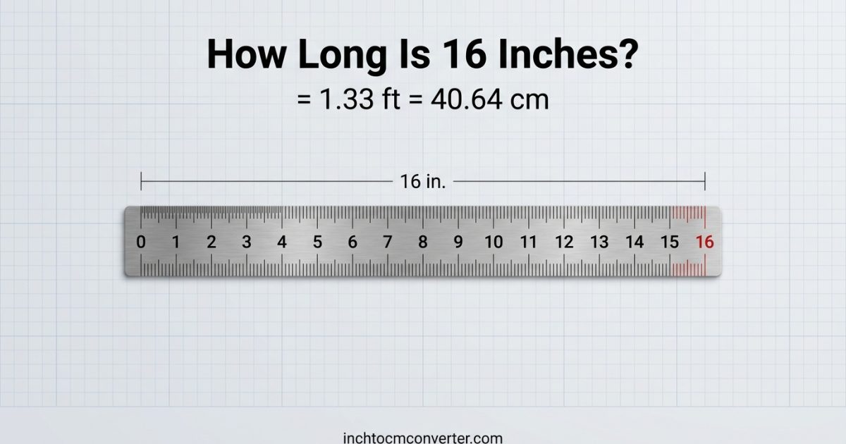 How Long Is 16 Inches? 1.33 ft = 40.64 cm