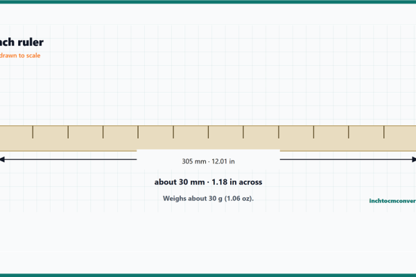 12-inch ruler size reference card - 12-inch ruler dimensions drawn to scale with dimension lines
