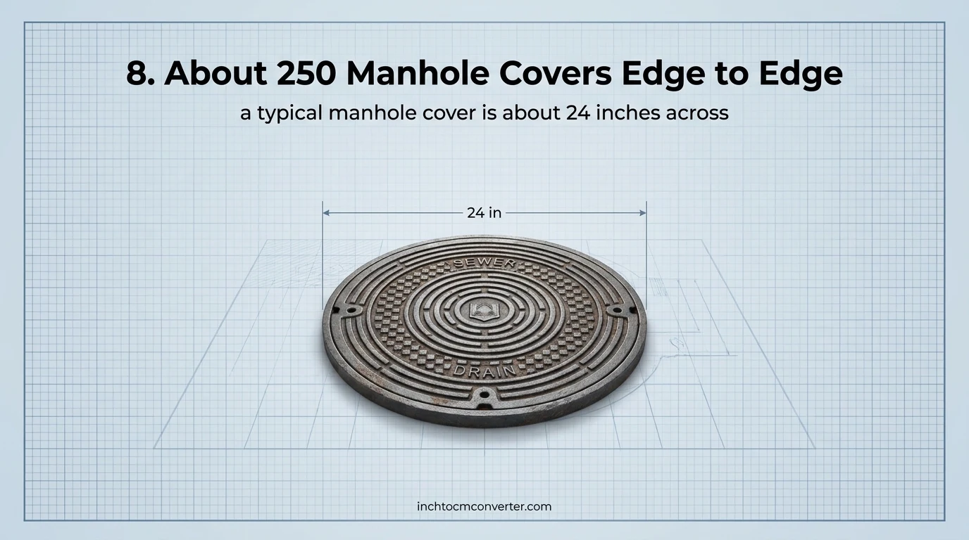 A typical manhole cover is about 24 inches across A typical manhole cover is about 24 inches across