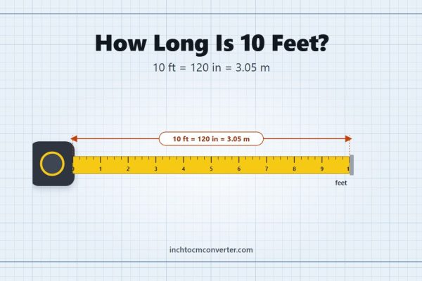 How Long Is 10 Feet - 10 ft = 120 in = 3.05 m