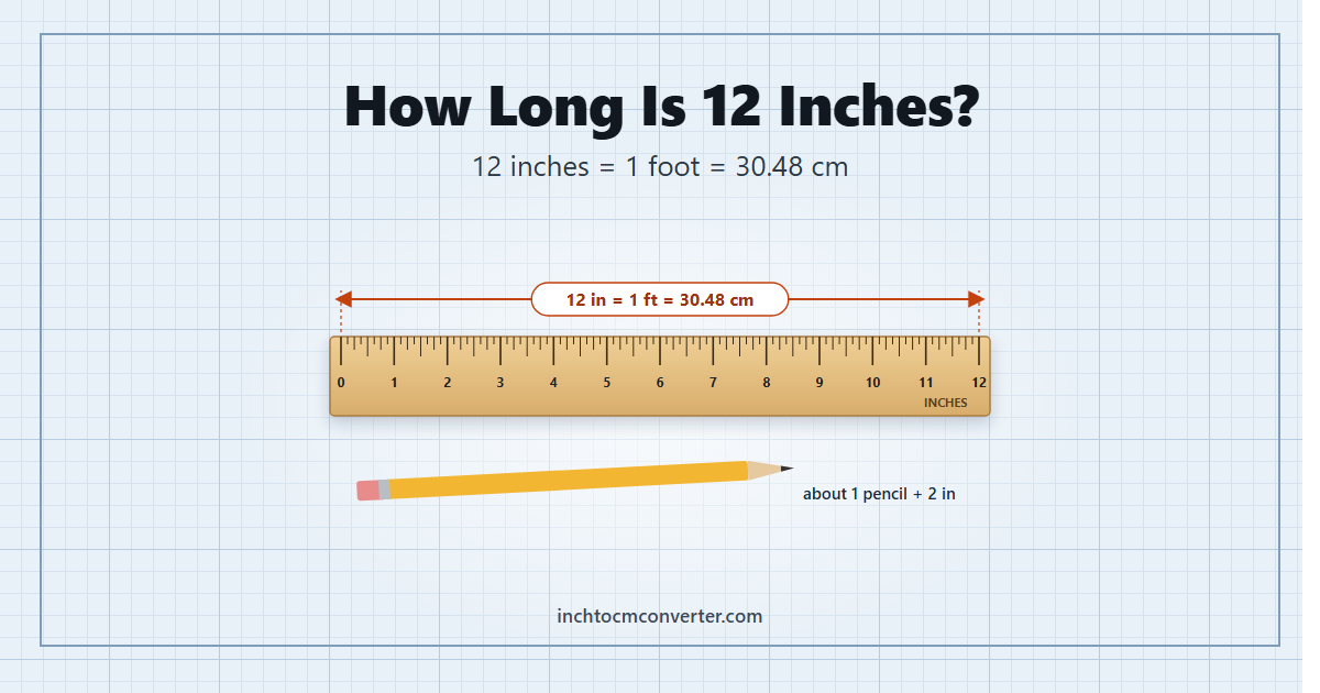 How long is 12 inches - 12 inches equals 1 foot or 30.48 cm