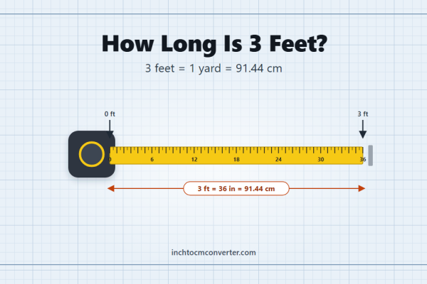 How long is 3 feet - 1 yard or 91.44 cm