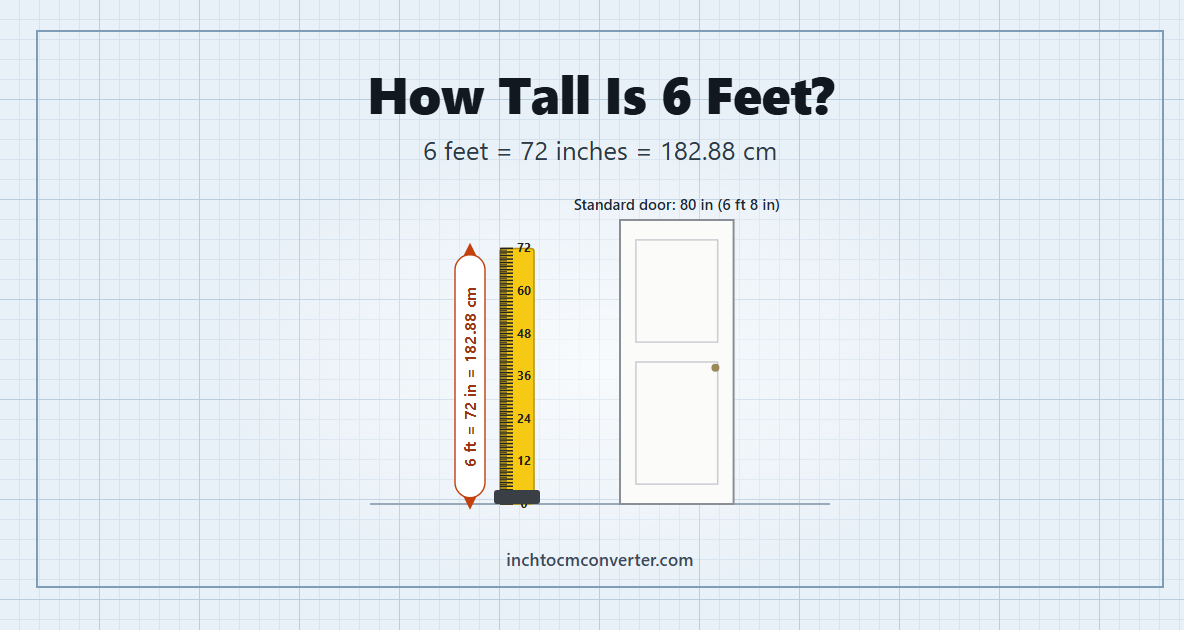 How tall is 6 feet - 6 feet equals 72 inches or 182.88 cm