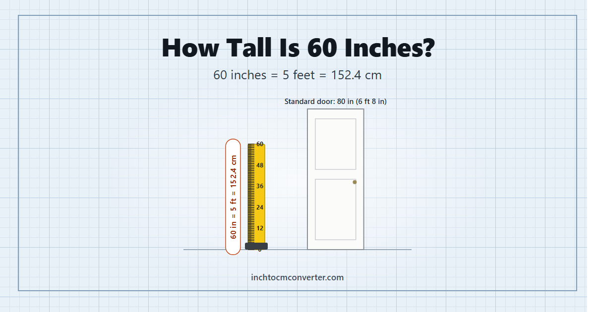 How tall is 60 inches - 60 inches equals 5 feet or 152.4 cm