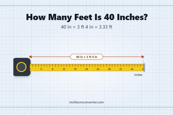 How Many Feet Is 40 Inches - 40 in = 3 ft 4 in = 3.33 ft