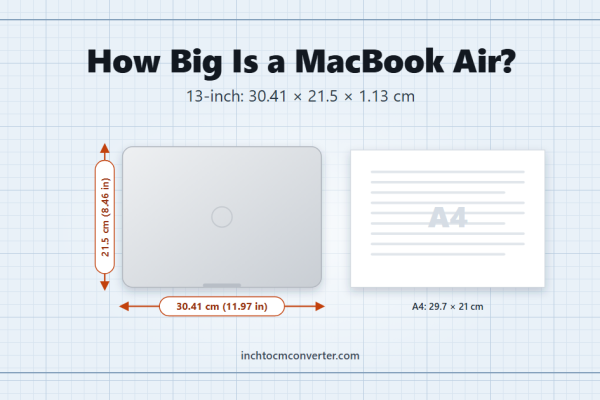 13-inch MacBook Air dimensions - 30.41 x 21.5 x 1.13 cm