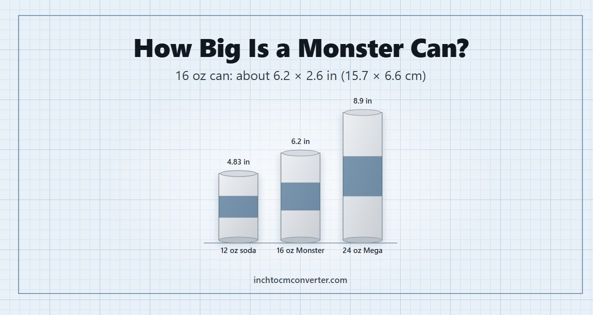 How Big Is a Monster Can - 16 oz can: about 6.2 × 2.6 in (15.7 × 6.6 cm)