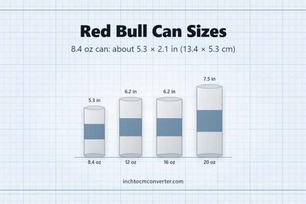 Red Bull Can Sizes - 8.4 oz can: about 5.3 × 2.1 in (13.4 × 5.3 cm)